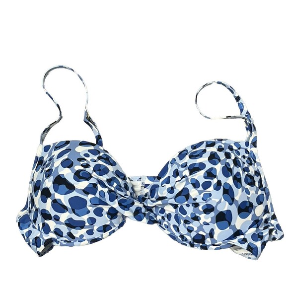 Tahari Blue White Leopard Bikini Set XL Twist Underwire High Waist Resort Swim - Picture 6 of 9